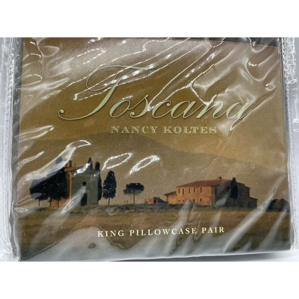 Nancy Koltes Toacana Collection‎ Damask Scroll Mocha King Pillowcase Pair New
